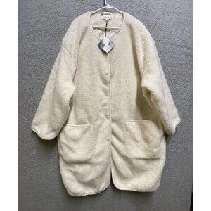 Ava & Viv Womens 4X Cream Sherpa Fleece Coat Snap Buttons Lined